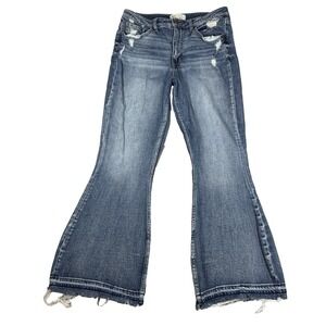 Buckle Women's High Rise Distressed Flared Jeans in Medium Blue